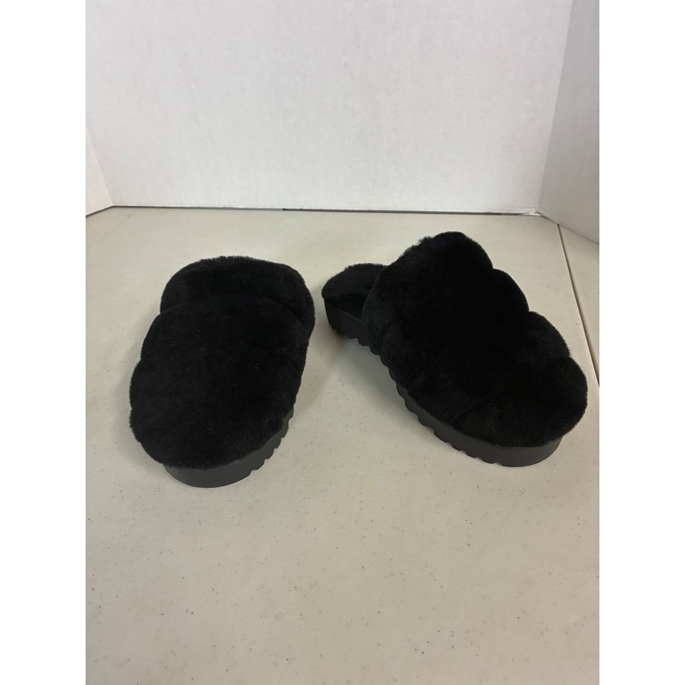 UGG Super Fluff Slipper Black Sheepskin‎ Platform Slide Sandals Womens Size 4
